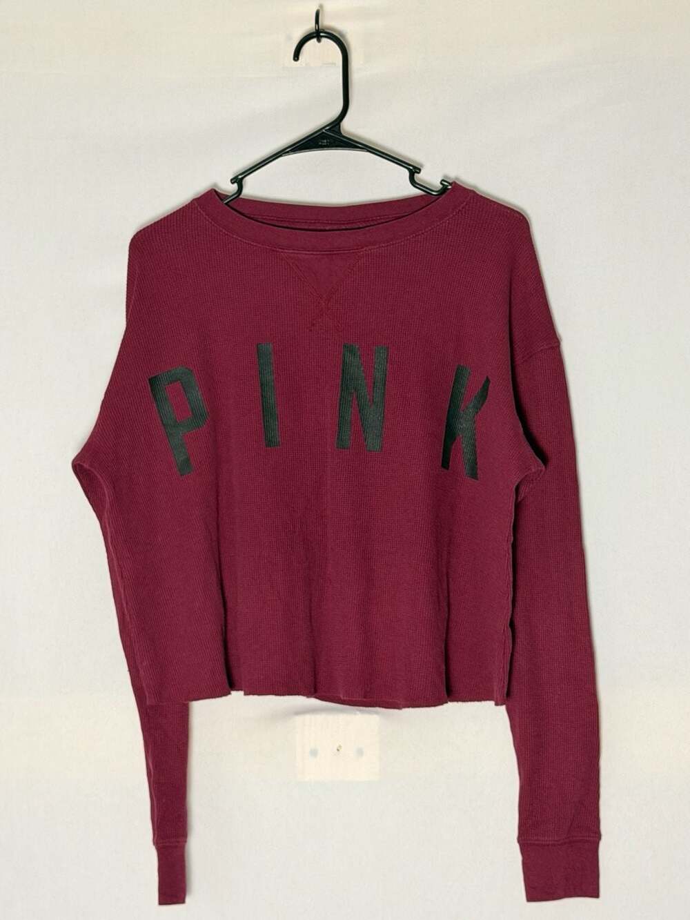 PINK Victoria's Secret Thermal Waffle Knit Crew Sweatshirt Size S Burgundy